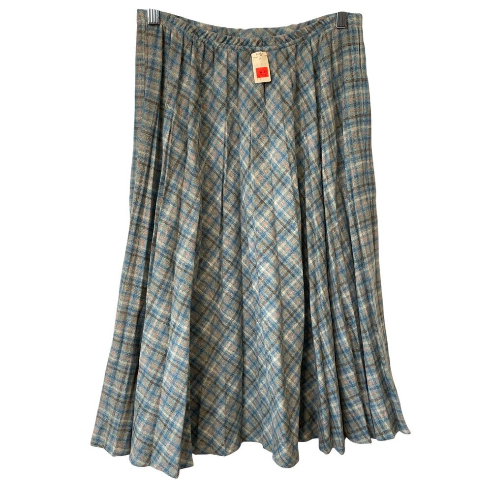 Vintage 80s Paddle and Saddle Plaid Pleated Skirt Size 5-6 Blue Deadstock NEW